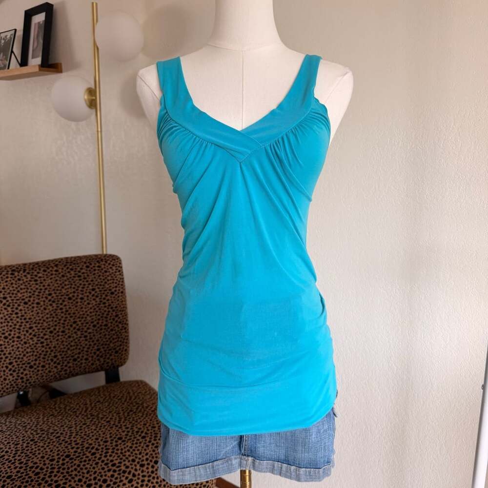 Kismet Turquoise V-Neck Ruched Tank Top Size XS Y2K 2000s Vintage
